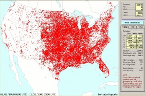US Tornadoes 1950-2005 map